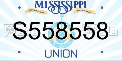 S558558 Mississippi License Plate