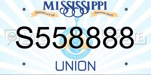 S558888 Mississippi License Plate