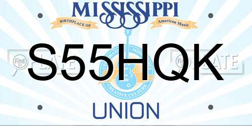 S55HQK Mississippi License Plate