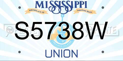 S5738W Mississippi License Plate