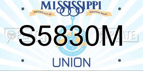 S5830M Mississippi License Plate