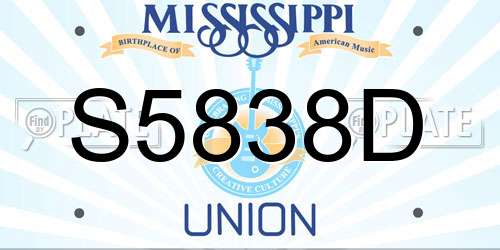 S5838D Mississippi License Plate