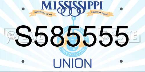 S585555 Mississippi License Plate