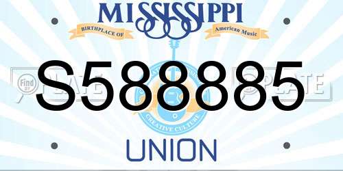 S588885 Mississippi License Plate