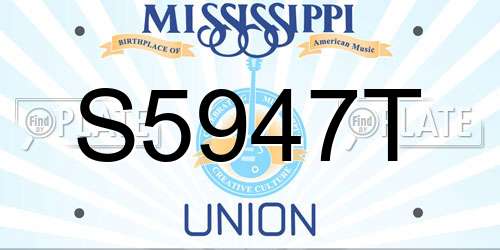 S5947T Mississippi License Plate