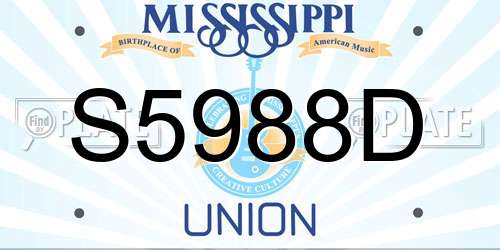 S5988D Mississippi License Plate