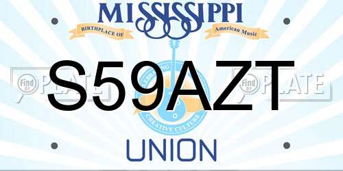 S59AZT Mississippi License Plate