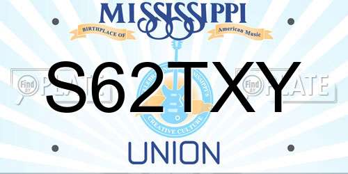 S62TXY Mississippi License Plate