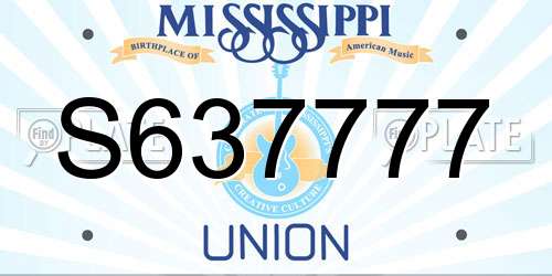 S637777 Mississippi License Plate