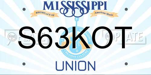 S63KOT Mississippi License Plate