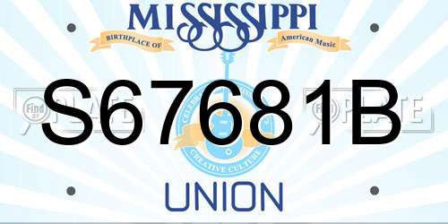 S67681B Mississippi License Plate