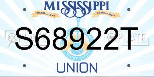 S68922T Mississippi License Plate