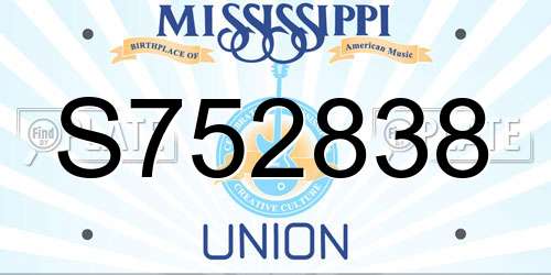 S752838 Mississippi License Plate