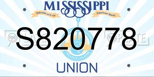 S820778 Mississippi License Plate