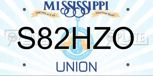 S82HZO Mississippi License Plate