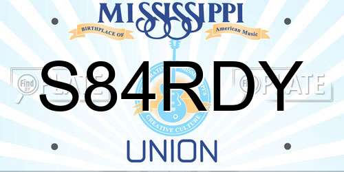 S84RDY Mississippi License Plate