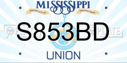 S853BD Mississippi License Plate