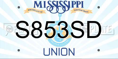 S853SD Mississippi License Plate