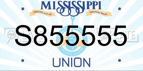 S855555 Mississippi License Plate