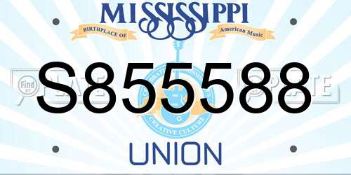 S855588 Mississippi License Plate