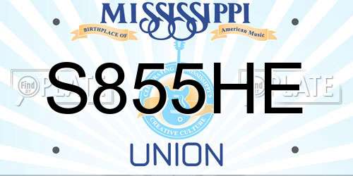 S855HE Mississippi License Plate