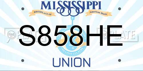 S858HE Mississippi License Plate