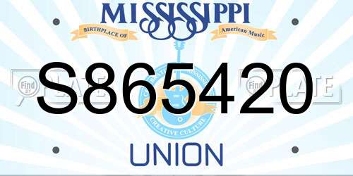 S865420 Mississippi License Plate