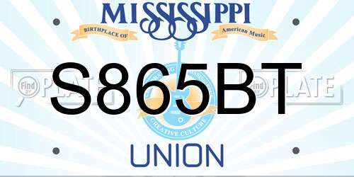 S865BT Mississippi License Plate