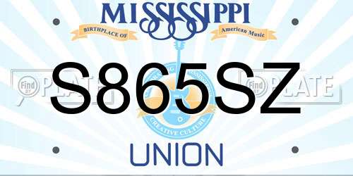 S865SZ Mississippi License Plate
