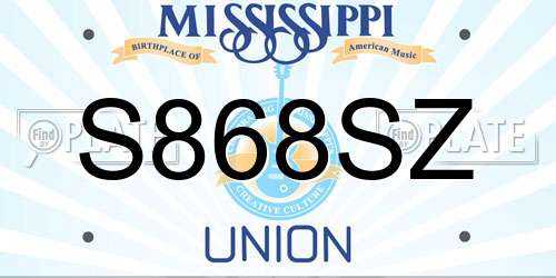 S868SZ Mississippi License Plate