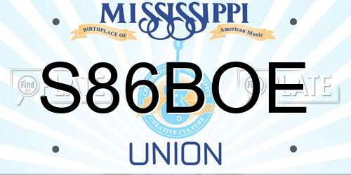 S86BOE Mississippi License Plate