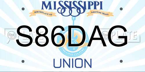 S86DAG Mississippi License Plate