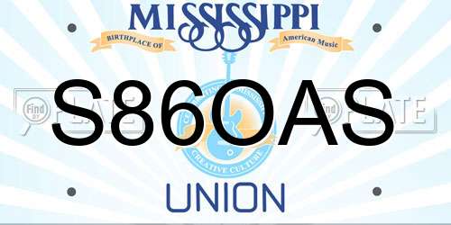 S86OAS Mississippi License Plate