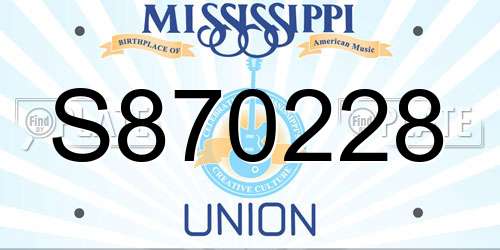 S870228 Mississippi License Plate