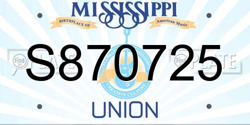 S870725 Mississippi License Plate