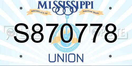 S870778 Mississippi License Plate