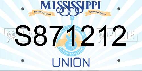 S871212 Mississippi License Plate