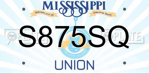 S875SQ Mississippi License Plate