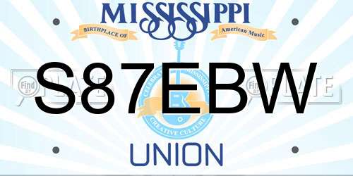 S87EBW Mississippi License Plate