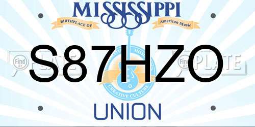 S87HZO Mississippi License Plate