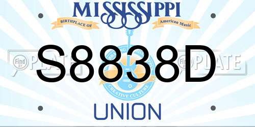 S8838D Mississippi License Plate