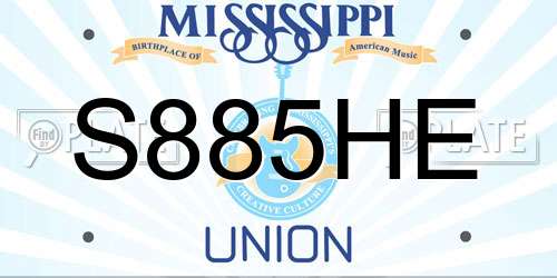S885HE Mississippi License Plate