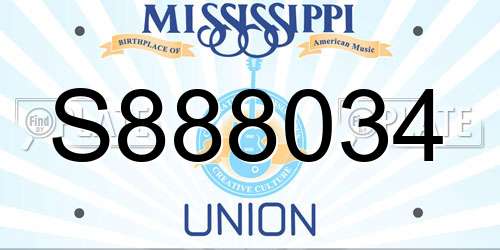 S888034 Mississippi License Plate