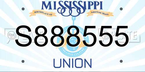 S888555 Mississippi License Plate