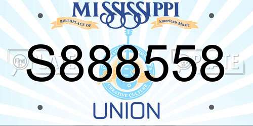 S888558 Mississippi License Plate
