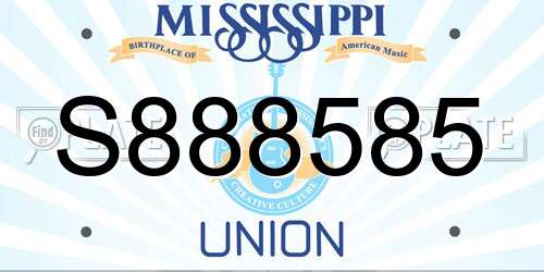 S888585 Mississippi License Plate