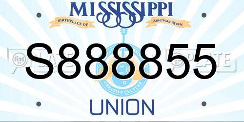 S888855 Mississippi License Plate