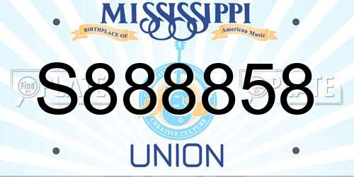 S888858 Mississippi License Plate
