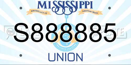 S888885 Mississippi License Plate