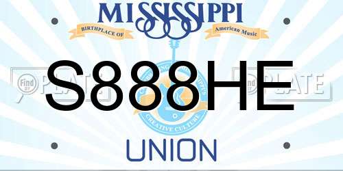 S888HE Mississippi License Plate